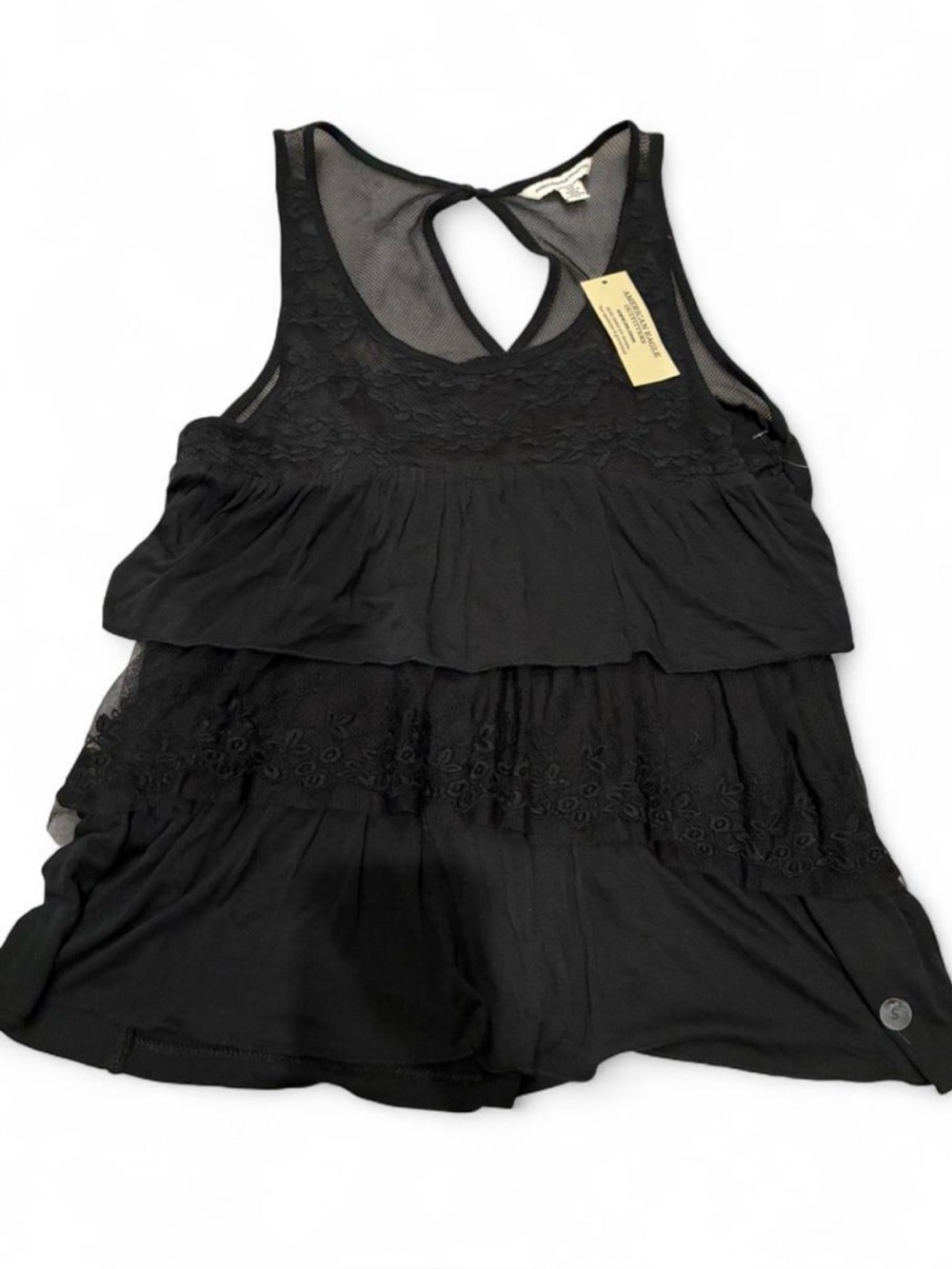 American Eagle Black Tiered Mesh Tank Top NWT